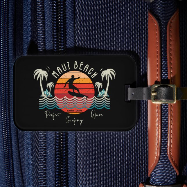 Retro Maui Beach Surfing Gepäckanhänger (Vorderseite Insitu 4)