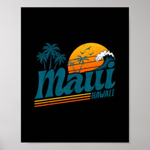 Retro Maui Hawaii Hawaiianische Insel Palmenstrand Poster