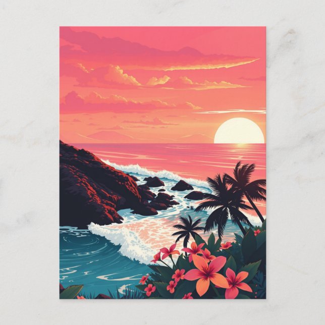 Retro Maui Hawaii Sunset Travel Postkarte (Vorderseite)