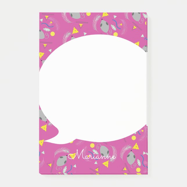 Retro Maus Käse Pink Nachhinweise Post-it Klebezettel (Vorderseite)