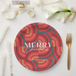 Retro Maximalist Geometric Red Christmas Pappteller