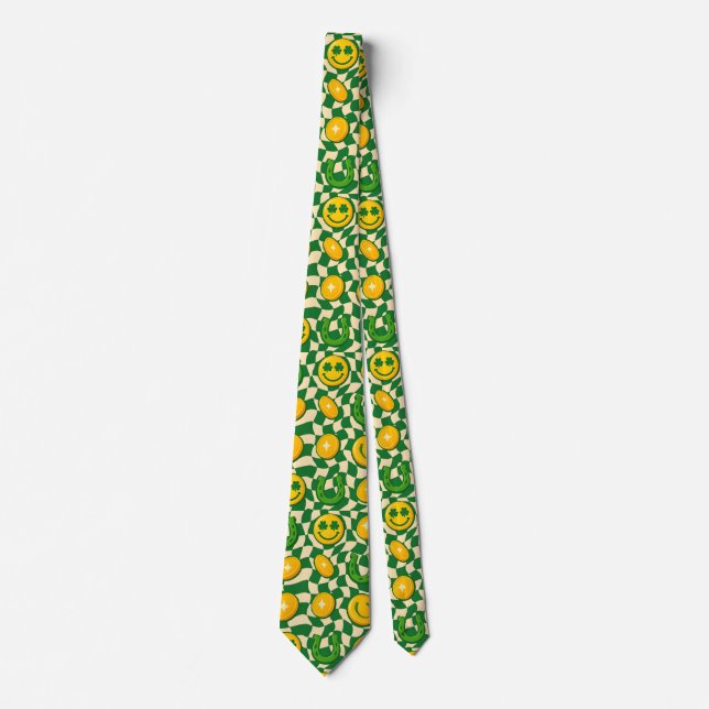 Retro-Maximalist-Schachbrett St. Patrick's Day Krawatte (Vorderseite)