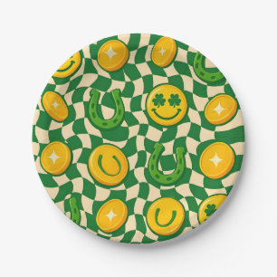 Retro-Maximalist-Schachbrett St. Patrick's Day  Pappteller