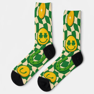 Retro-Maximalist-Schachbrett St. Patrick's Day Socken