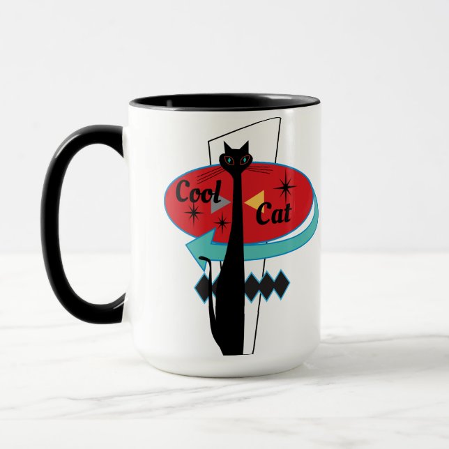 Retro MCM-Atomära-cooles Katzen-Zeichen Tasse (Links)