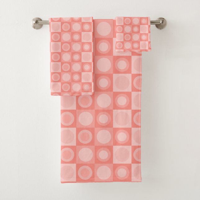 Retro MCM Geometrisches Muster Lachs rosa Badhandtuch Set (Insitu)