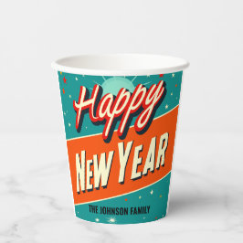 Retro MCM glücklich Neues Jahr Pappbecher