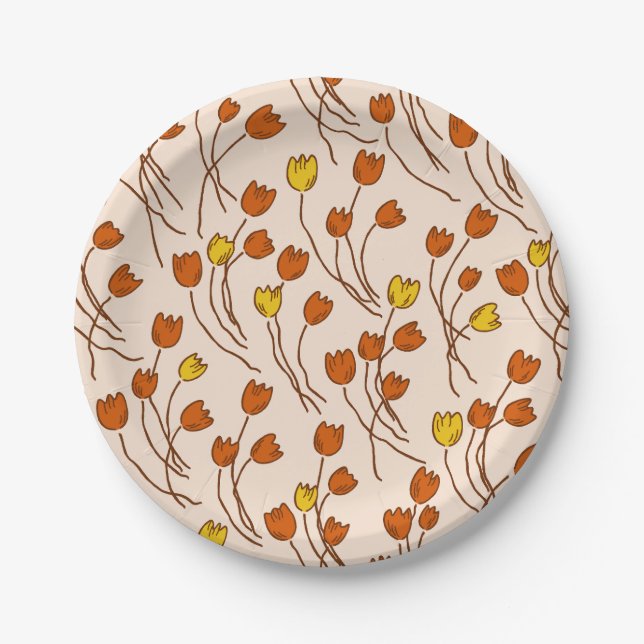 Retro Meadow Sketchy Floral Party Retro Kitchen Pappteller (Vorderseite)