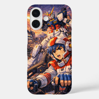 Retro Mecha Pilot City Battle iPhone 16 Hülle