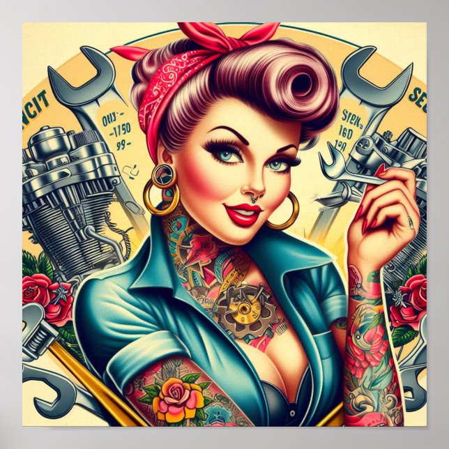 Retro Mechanic Girl Poster (Vorne)