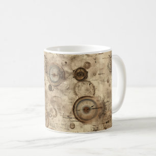 Retro mechanischer Blaupausen-Entwurf Sepia-Braun Kaffeetasse