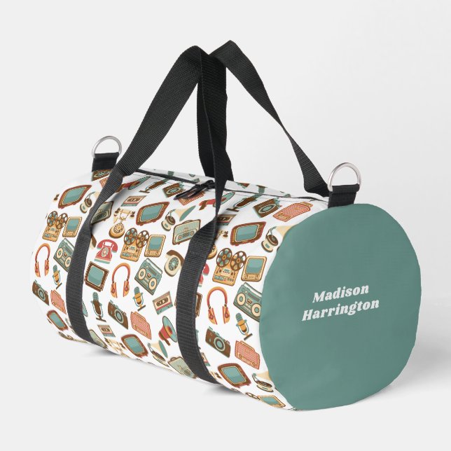 Retro Media individuelle Name Duffle Bag (Linke Seite)