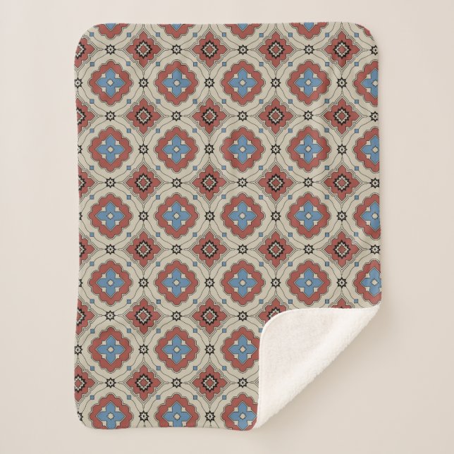 Retro Mediterranean Tile Pattern in Red, Beige Sherpadecke (Vorderseite)
