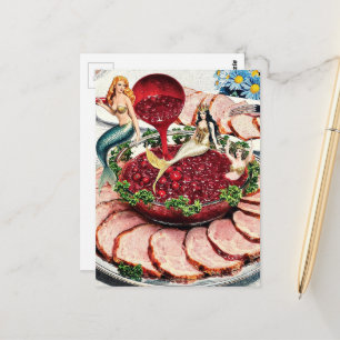 Retro-Meerjungfrauen schwimmen in Cranberries Postkarte