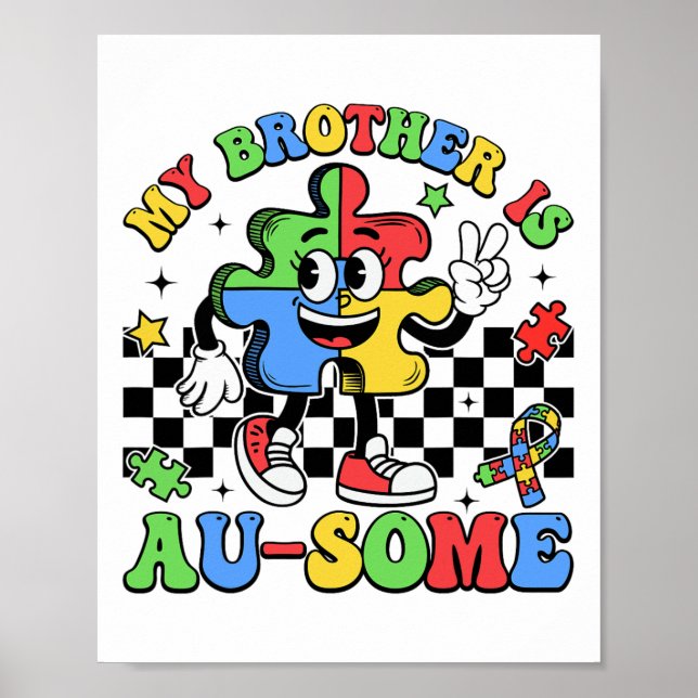 Retro mein Bruder ist Phantastisch Autismus-Bewuss Poster (Vorne)