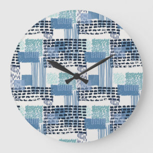 Retro Memphis Doodle Nahtloses Muster Große Wanduhr