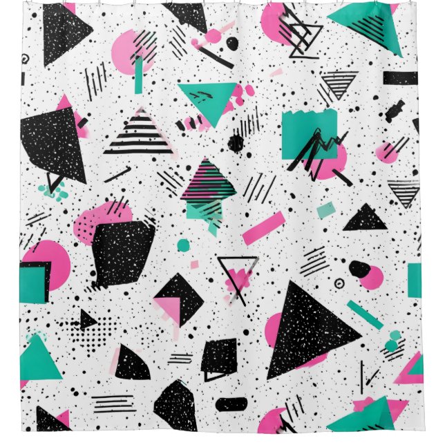 Retro Memphis Geometric Pattern Duschvorhang (Vorderseite)