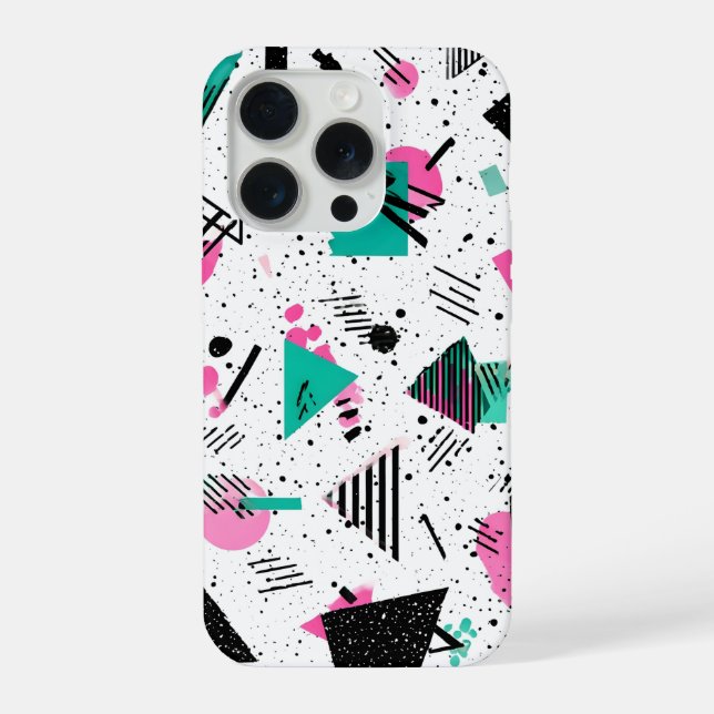 Retro Memphis Geometric Pattern iPhone 15 Pro Hülle (Rückseite)