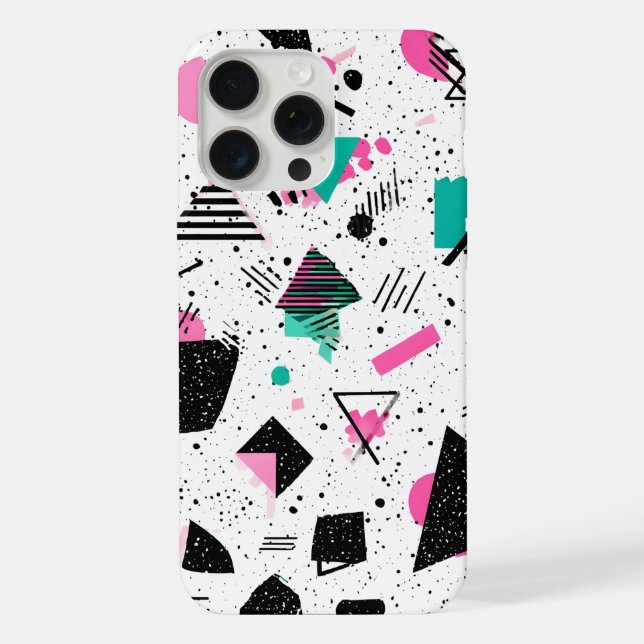 Retro Memphis Geometric Pattern iPhone 15 Pro Max Hülle (Rückseite)