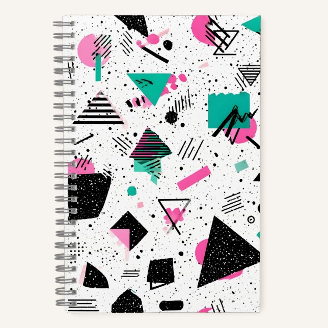 Retro Memphis Geometric Pattern Notizbuch (Vorderseite)