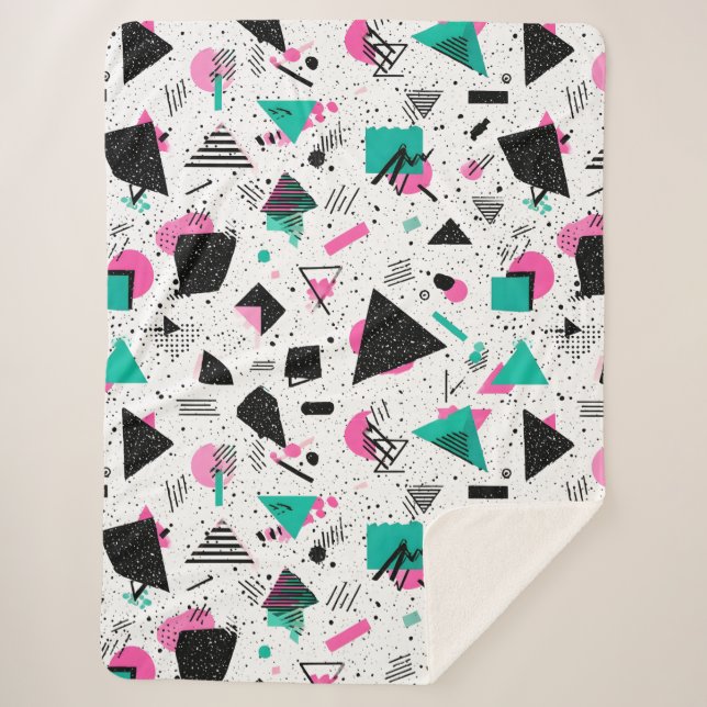Retro Memphis Geometric Pattern Sherpadecke (Vorderseite)