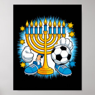 Retro Menora spielt Fußball Frohe Chanukka Pjs Bo Poster