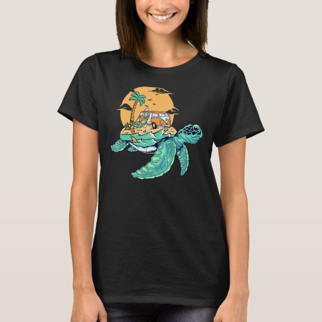 Retro Mens Women's Turtle Day Beach Vacation T-Shirt (Vorderseite)