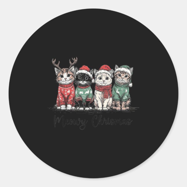 Retro Meowy Christmas Cute Cats With Santa Claus H Runder Aufkleber (Vorderseite)