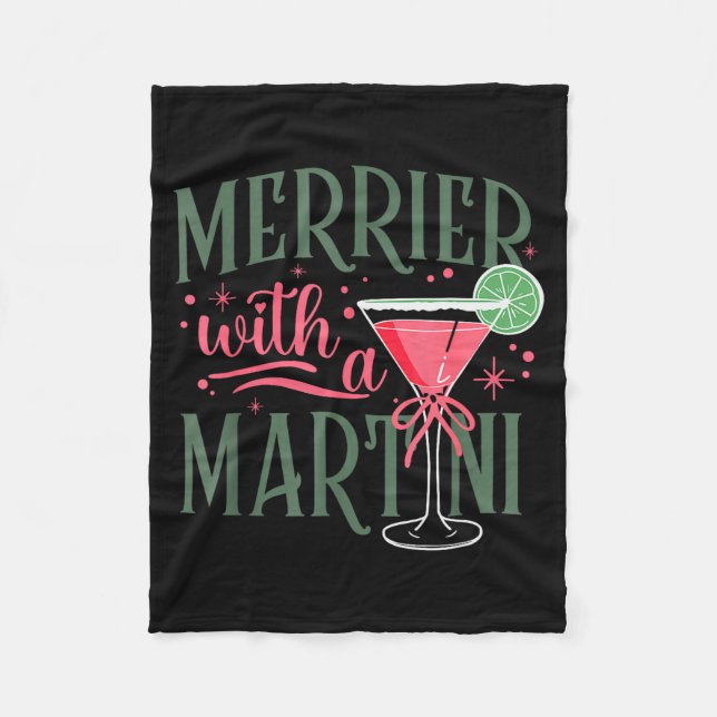 Retro Merrier With A Martini Tail Lover Merry Xmas Fleecedecke (Vorderseite)