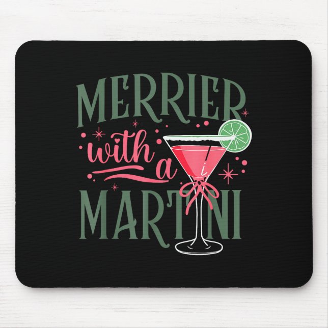 Retro Merrier With A Martini Tail Lover Merry Xmas Mousepad (Vorne)