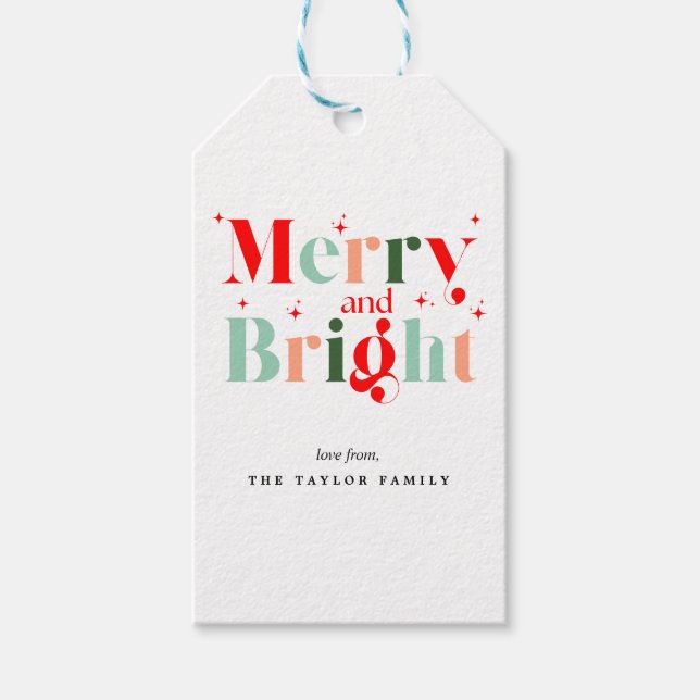 Retro Merry and Bright Christmas Geschenkanhänger (Vorderseite)
