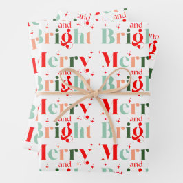 Retro Merry and Bright Christmas Geschenkpapier Set