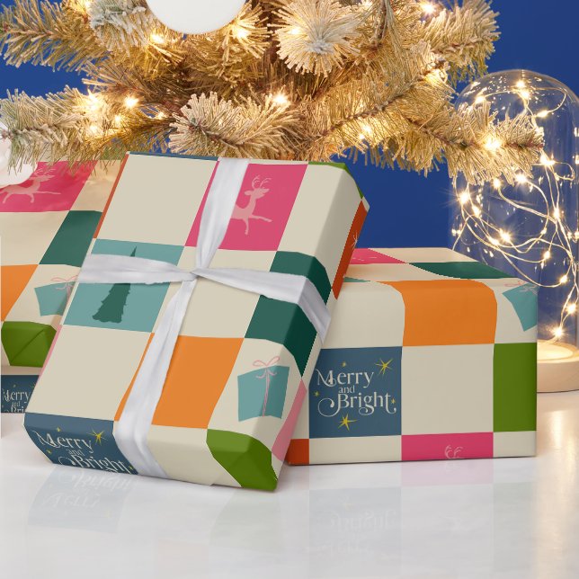 Retro Merry and Bright Christmas Wrapping Paper Geschenkpapier (Feiertage)