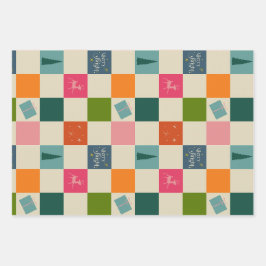 Retro Merry and Bright Christmas Wrapping Paper Geschenkpapier Set
