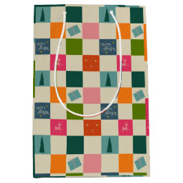 Retro Merry and Bright Christmas Wrapping Paper Mittlere Geschenktüte