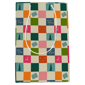 Retro Merry and Bright Christmas Wrapping Paper Mittlere Geschenktüte