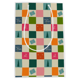 Retro Merry and Bright Christmas Wrapping Paper Mittlere Geschenktüte