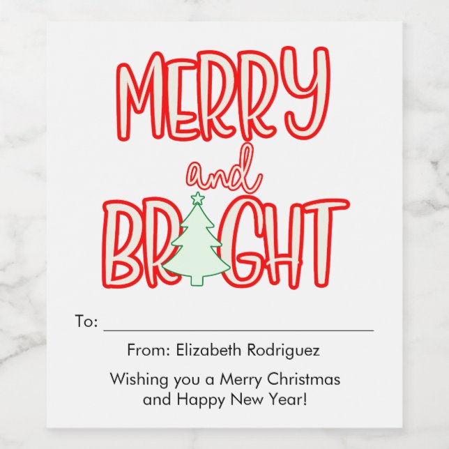 Retro Merry and Bright Einzigartige Flasche Gesche Weinetikett (Einzelnes Label)