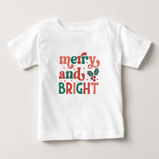 Retro Merry & Bright Christmas Baby T-shirt (Vorderseite)