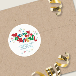 Retro Merry & Bright Classic Round Sticker