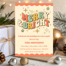 Retro Merry & Bright Editable Christmas Party