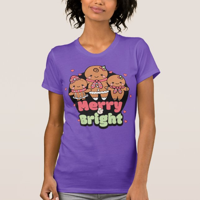 Retro Merry & Bright Gingerbread Man T-Shirt (Vorderseite)