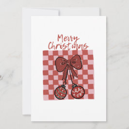 Retro Merry Christmas Bow and Ornaments Design Einladung