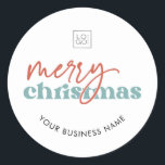 Retro Merry Christmas Custom Business Company Logo Runder Aufkleber<br><div class="desc">Diese eleganten Aufkleber sind ideal für Ihre geschäftlichen und Werbebedürfnisse. Fügen Sie einfach Ihr eigenes Logo und Ihren eigenen Text hinzu,  indem Sie auf die Option "Personalisieren" klicken.</div>