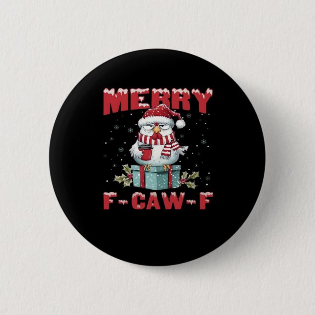 Retro Merry Christmas F-Caw-F Chicken  Button (Vorderseite)