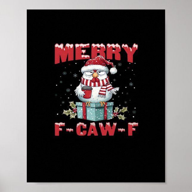 Retro Merry Christmas F-Caw-F Chicken  Poster (Vorne)