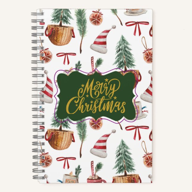 Retro Merry Christmas Journaling Notebooks Notizbuch (Vorderseite)