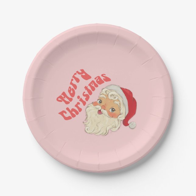 Retro Merry Christmas Santa Paper Teller (Vorderseite)
