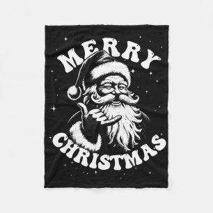 Retro Merry Christmas Santa Shaka Hawaiian Surf Sk Fleecedecke