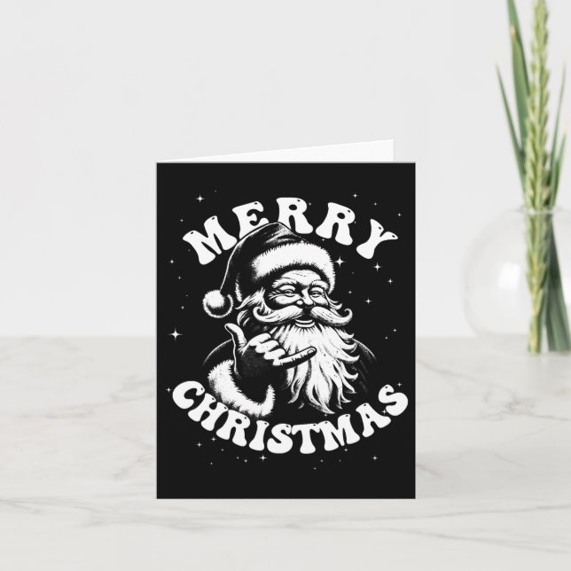 Retro Merry Christmas Santa Shaka Hawaiian Surf Sk Karte (Vorderseite)